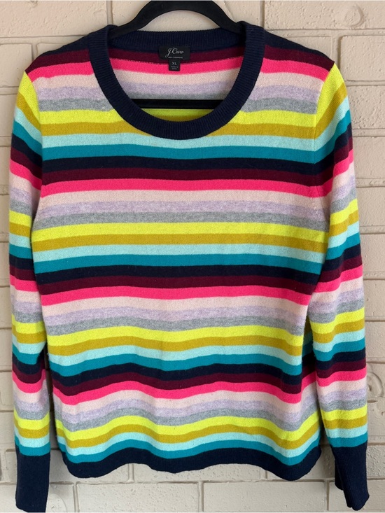 J. Crew Sweaters - J Crew Women’s Rainbow Striped Cashmere Pullover Crew Neck Sweater Preppy Sz XL